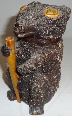 *POTTERY FIGURAL JAR: Bear, having brown glaze, approximate height 6".