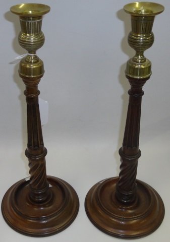 *PAIR OF CARVED MAHOGANY CANDLESTICKS (1 of 1)