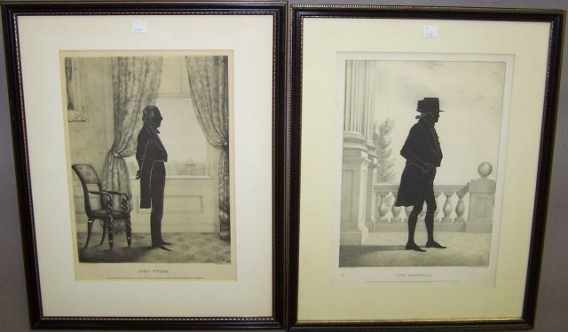 *2 FRAMED KELLOGG LITHOGRAPH PORTRAIT SILHOUETTES: Lithograph of E.B. & E.C. Kellogg, from Life by William H. Brown, including John Tyler and John Marshall, approximate image size 13 1/4" x 9 3/4", frame 21 1/4" x 16 3/4".