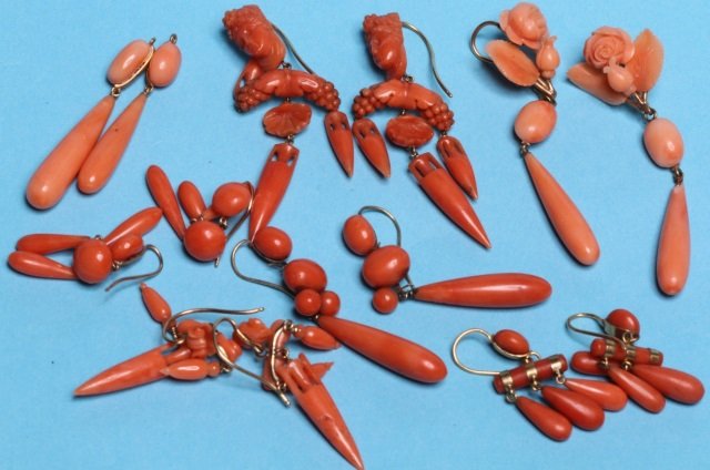 *7 PAIR OF 19TH C. CARVED CORAL PENDANT EARRINGS (1 of 2)