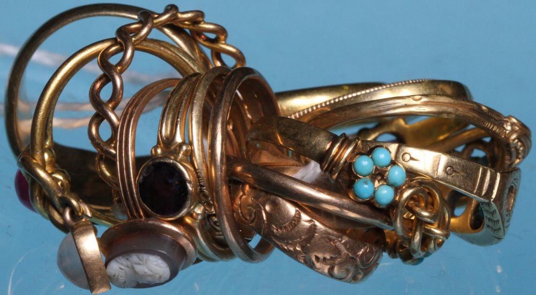 *GROUP OF 19TH C. GOLD RINGS, BANDS AND MOUNTS (1 of 1)