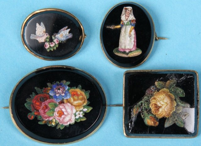 *4 19TH C. MICRO MOSAIC PINS (1 of 4)