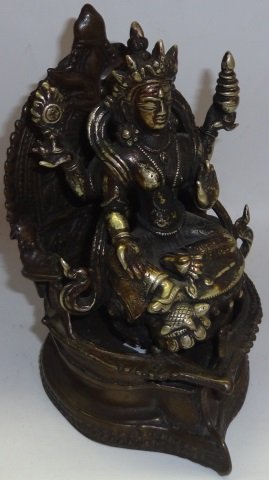 *ASIAN PATINATED METAL BUDDHA: On throne, approximate height 5 1/2".