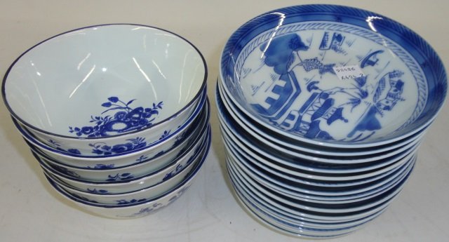 *2 GROUPS OF BOWLS: 18 Mottahedeh shallow bowls, approximate diameter 6 1/4", and 6 Delft bowls, diameter 6".