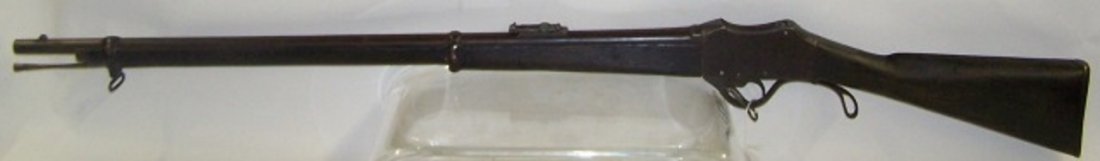 *CHINESE REPRO MARTINI STYLE MARK 4 LEVER ACTN RFL: SN: 934, 12mm caliber, 32" barrel with cleaning rod, brown patina finish, stock black finished wood, Chinese character markings on top rear of receiver (Antique).