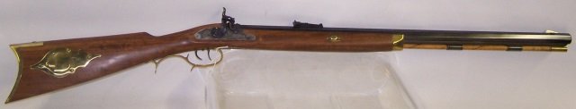 *BLACK POWDER PRUSSIAN RIFLE: No visible S/N, made in Italy by M.S.M. Inc., barrel 46", double set trigger, brass trigger guard, brass shoulder piece and brass patch box, with soft black case.