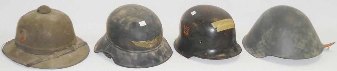 *4 PIECES: 3 German military helmets and 1 German pit helmet.