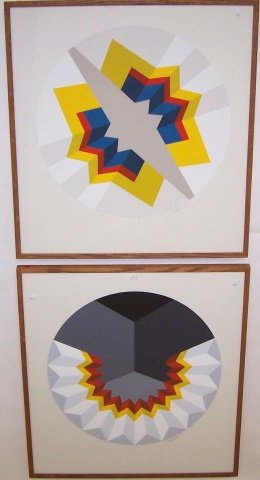 SPALATIN, MARKO: (Born 1945 American) 2 circular framed serigraphs, "Palancar #1", from artist proof edition, and "Xeant #4", numbered from edition of 70 impressions, both signed in pencil lower right margin, approxim