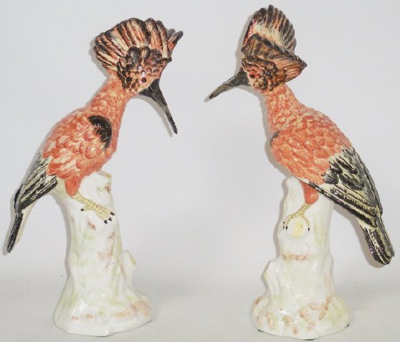 *2 MOTTAHEDEH ART POTTERY FIGURES: Woodpeckers, approximate height 13 1/2".