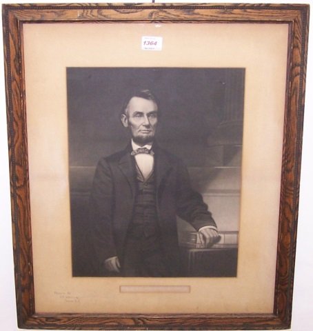 *AFTER WILLIAM SARTAIN: (1843-1924 American) Abraham Lincoln, framed engraving, approximate image size by sight 17" x 13", frame 27" x 23". Deaccessioned from a Midwest museum.