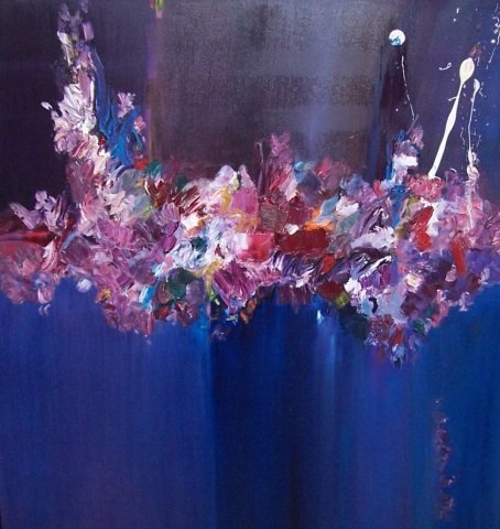 *ROWE: (20th/21st C. American) Abstract, framed oil on canvas, signed on verso and dated 2002, approximate image size 43" x 40", frame 44" x 41".