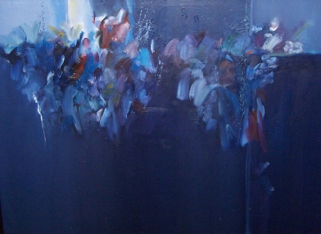 *ROWE: (20th/21st C. American) Abstract, framed oil on canvas, signed and dated 2000 on verso, approximate image size 36" x 48", frame 37" x 49".