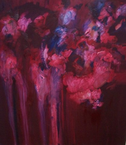 *ROWE: (20th/21st C. American) Abstract, unframed oil on canvas, signed and dated 2001 on verso, approximate image size 47 1/2" x 41 3/4".