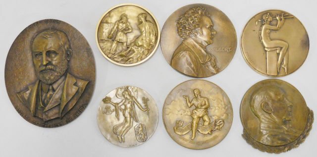 7 COMMEMORATIVE BRASS MEDALS (1 of 2)