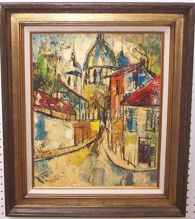 *MAYODON, CLAUDE: (1938-1981 French) French street scene, framed oil on canvas, signed lower left, approximate image size 20" x 16", frame 27" x 23".