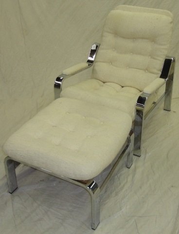 *CONTEMPORARY 2-PIECE RECLINER: By Selig Manufacturing Co., with "Bangkok bone" colored upholstery and chrome frame.