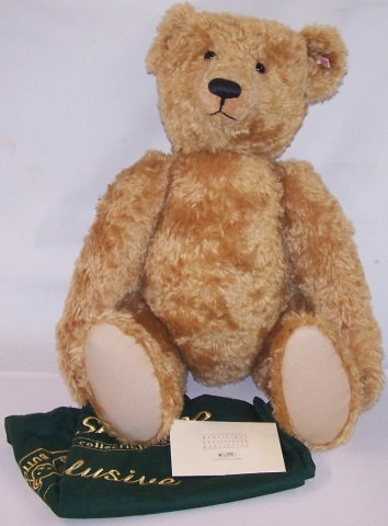 *STEIFF TEDDY BEAR: "Maximilian", with tag and Maximilian the Toy Shoppe sack, growler, approximate height 34", with certificate.