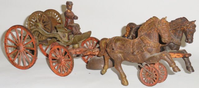 *SHIMER CAST IRON 2-HORSE-DRAWN HOSE REEL WAGON (1 of 4)