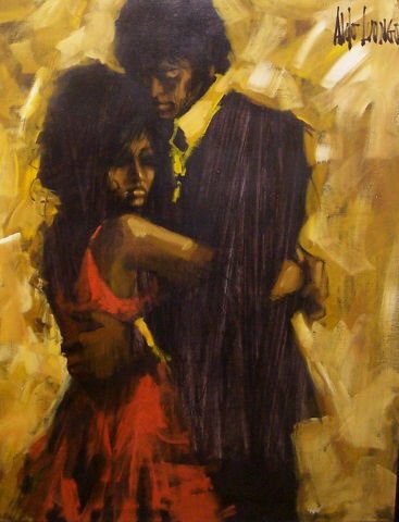 *LUONGO, ALDO: (Born 1940 Argentinian) "Warm Embrace", framed oil on canvas, signed upper right, approximate image size 40" x 30", frame 43" x 33".