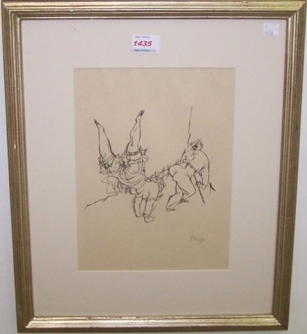 *GROSZ, GEORGE: (1893-1959 German) "Exercise d'Equilibre, 1915", black and white lithograph, signed in pencil lower right, bears papers from original purchase from Frederick Baker, Inc. on verso, approximate image si