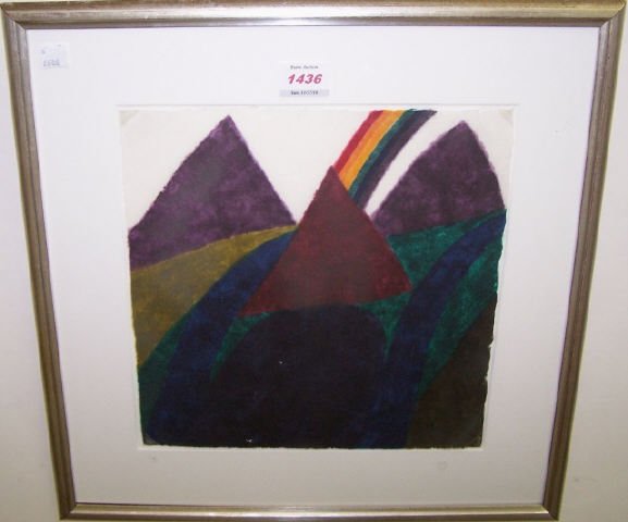 *SUMMERS, CAROL: (Born 1925 American) "Pass 5420", framed colored wood cut, signed lower left, numbered from edition of 250 impressions, approximate image size 12" x 12", frame 18" x 18".