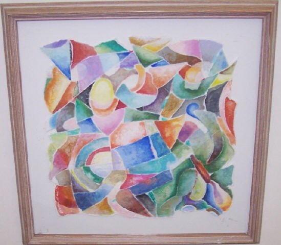 *MOREL, LASSEN: (20th C. American) Abstract, framed watercolor on textured paper, signed and dated 1992 upper left, approximate image size 15" x 15", frame 21" x 21".