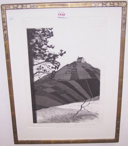 *HOCKNEY, DAVID: (Born 1937 English) Landscape with rolling hills, framed etching, signed in pencil lower margin, with Christie's contemporary art receipt from London on verso, acquired June 12, 1978, approximate plat