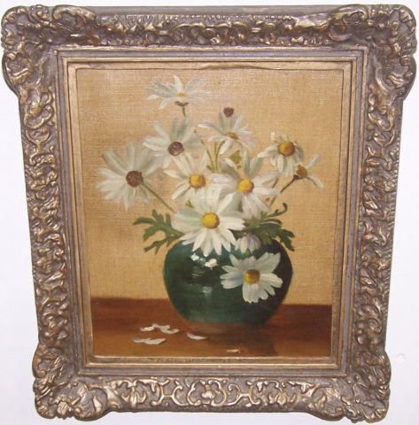 *UNKNOWN ARTIST: (Late 19th/early 20th C. English School) Still life with daisies, framed oil on canvas, unsigned, approximate image size 11" x 9", frame 14 1/2" x 12 1/2".