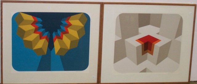 *SPALATIN, MARKO: (Born 1945 Yugoslavian/American) 2 framed serigraphs, "Palancar II" and "Xeant II", both signed in lower margin, approximate image size of each 20" x 25", frames 29" x 33".