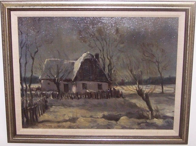*MACOUN, GUSTAV: (1892-1934 Czechoslovakian) Impressionist winter landscape, framed oil on cardboard, signed lower left, approximate image size 15" x 20", frame 19" x 24".