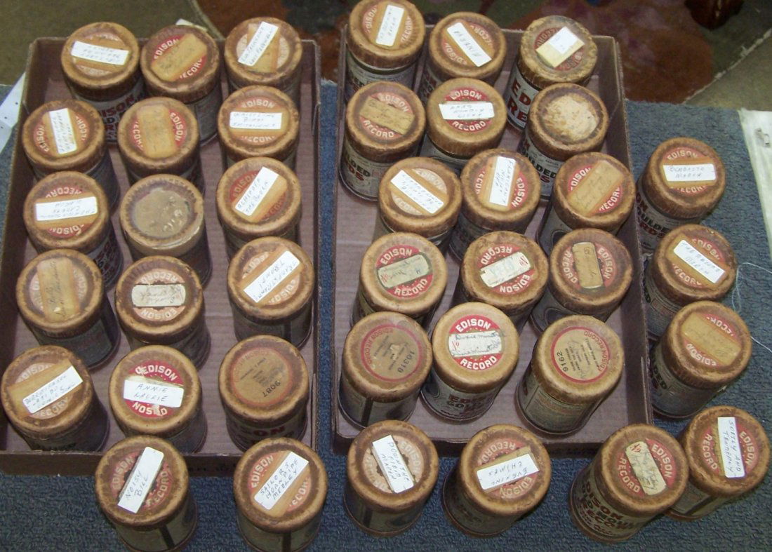 *GROUP OF EDISON CYLINDER RECORDS: Marked "Edison Gold Moulded Records Echo All Over the World", with containers.