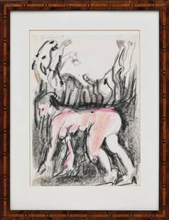 ADOLF FROHNER (1934 GROSSINZERSDORF - 2007 WIEN) o.T.: ADOLF FROHNER (1934 GROSSINZERSDORF - 2007 WIEN) o.T. Bleistift, Kohle und Farbstift auf Papier, 29 x 21 cm, Signatur links oben: Frohner gerahmt, Maß mit Rahmen: 43 x 33 cm