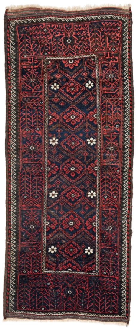 Baluch 240 x 97 cm (7ft. 10in. X 3ft. 2in.) Persia,: Baluch 240 x 97 cm (7ft. 10in. X 3ft. 2in.) Persia, early 20th century Condition: good, dark brown corroded, pile partly low, few signs of use Warp: wool, weft: wool, pile: wool