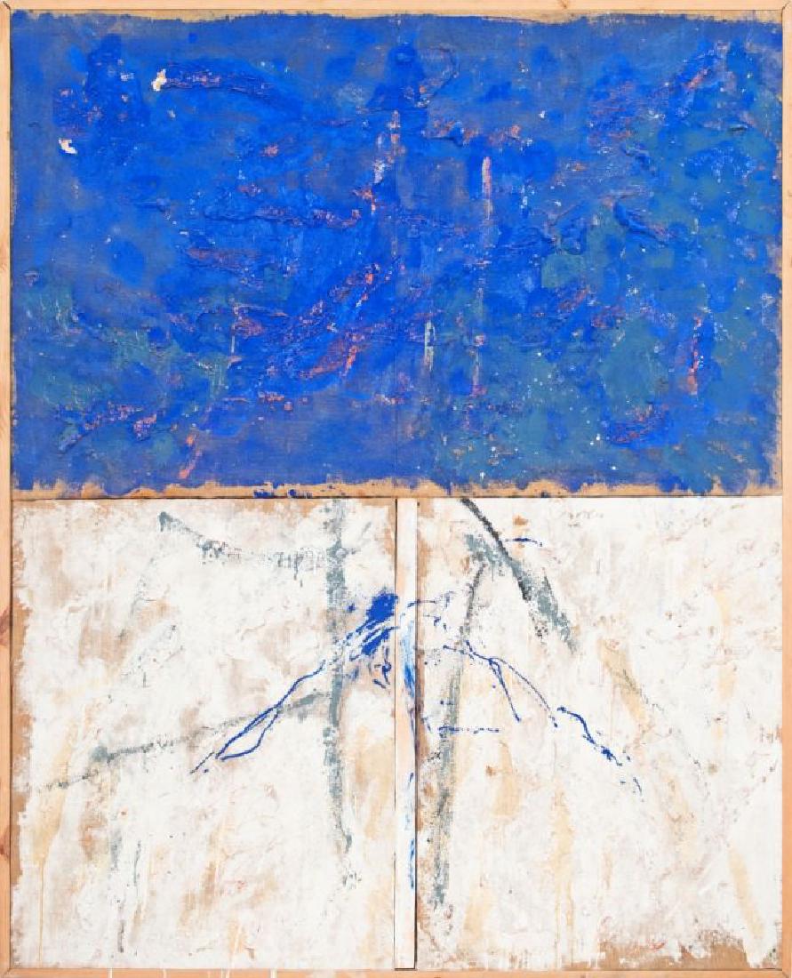 RUDOLF POLANSZKY (1951 WIEN): RUDOLF POLANSZKY (1951 WIEN) o. T., 1983 Kombinationsbild Öl und Mischtechnik auf Jute und Holz, 218 x 185 cm mit Atelierspuren Signatur Rückseite: Polanszky 83 Provenienz: Galerie Kalb, Wien, Priva