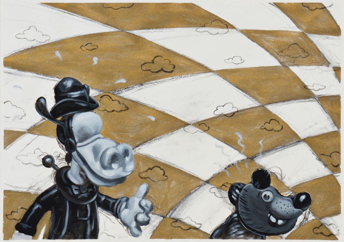 SEBASTIAN WEISSENBACHER (1959 EGGENBURG): SEBASTIAN WEISSENBACHER (1959 EGGENBURG) Entwurf AUSSICHTSLOS, 2001 Mischtechnik auf Papier, 42 x 59 cm ungerahmt Signatur vorne unten: monogrammiert SW 01 Signatur Rückseite: S. Weissenbacher Bezeic