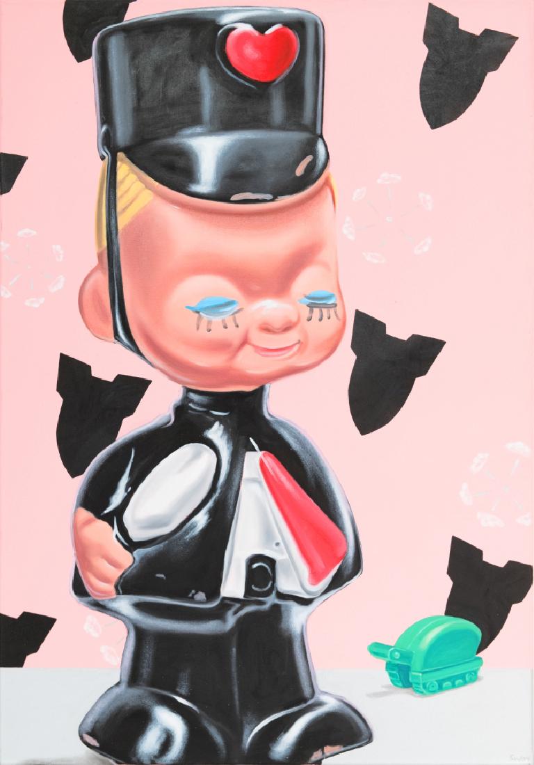 SEBASTIAN WEISSENBACHER (1959 EGGENBURG): SEBASTIAN WEISSENBACHER (1959 EGGENBURG) MY VIEWS ARE ONE THAT SPEAKS TO FREEDOM, 2004 Öl auf Leinwand, 100 x 70 cm Signatur vorne rechts unten: monogrammiert SW 04 Bezeichnung Rückseite oben: L04/1