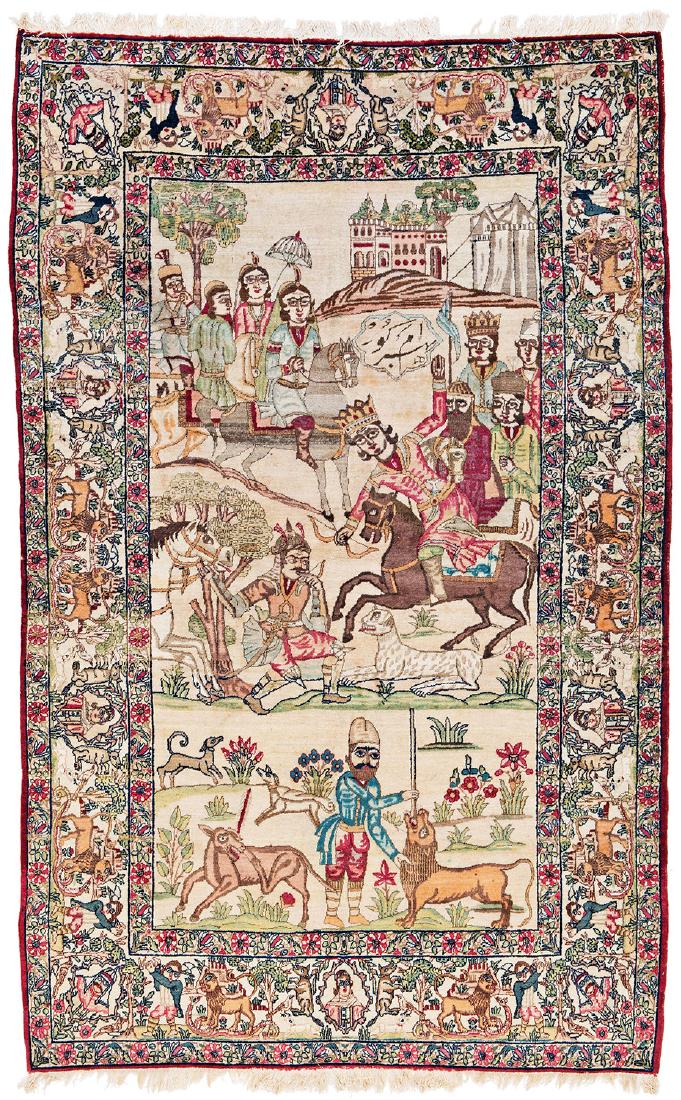 Kirman pictorial rug signed (1 of 2)