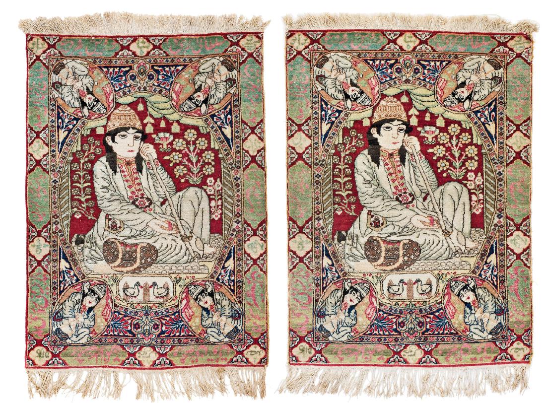 Pair of Kirman Laver pictorial rugs (1 of 2)