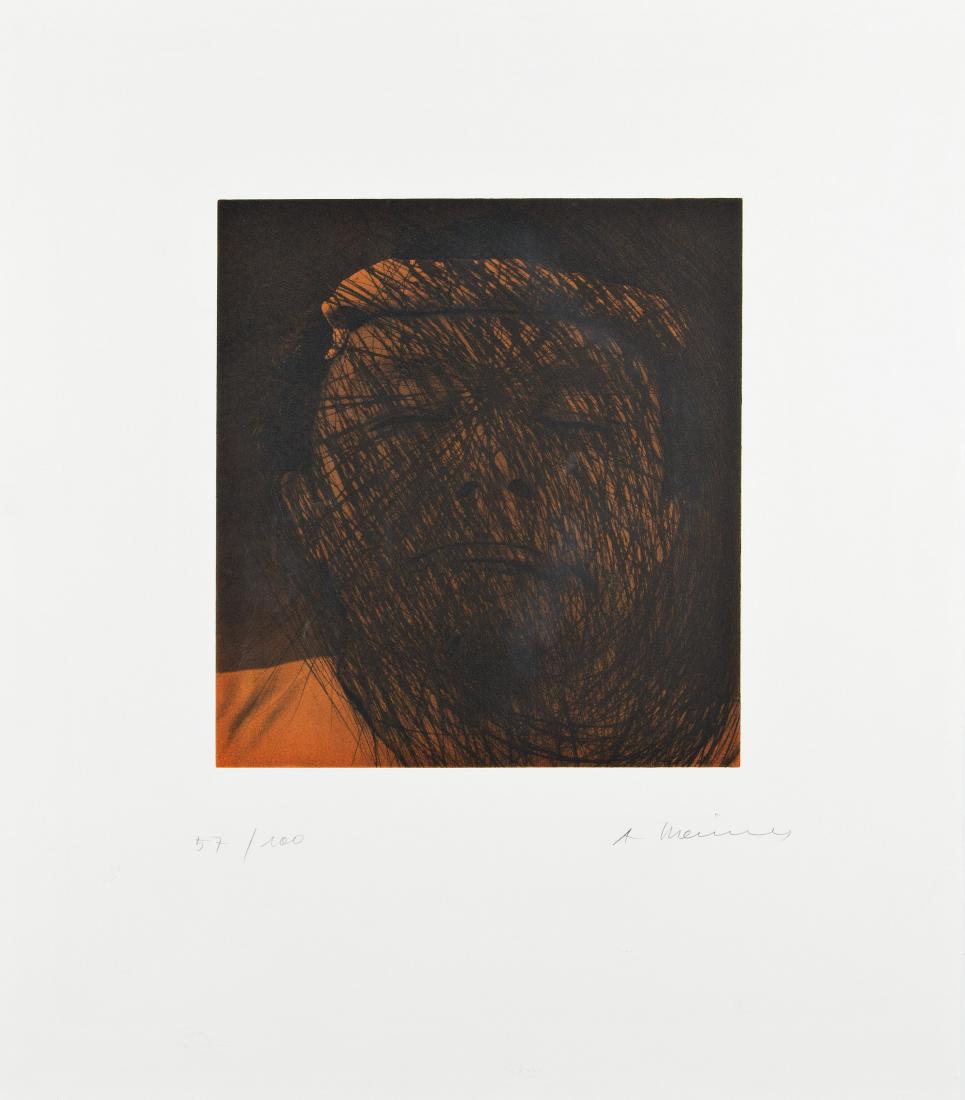 ARNULF RAINER - (1929 BADEN) - KOPFSCHMERZ, 90er Jahre: ARNULF RAINER (1929 BADEN) KOPFSCHMERZ, 90er Jahre Originalfarbradierung auf Bütten, Plattengröße: 40 x 30,5 cm Blattmaß: 79,5 x 56,5 cm gerahmt, Maß mit Rahmen: 81 x 61 cm