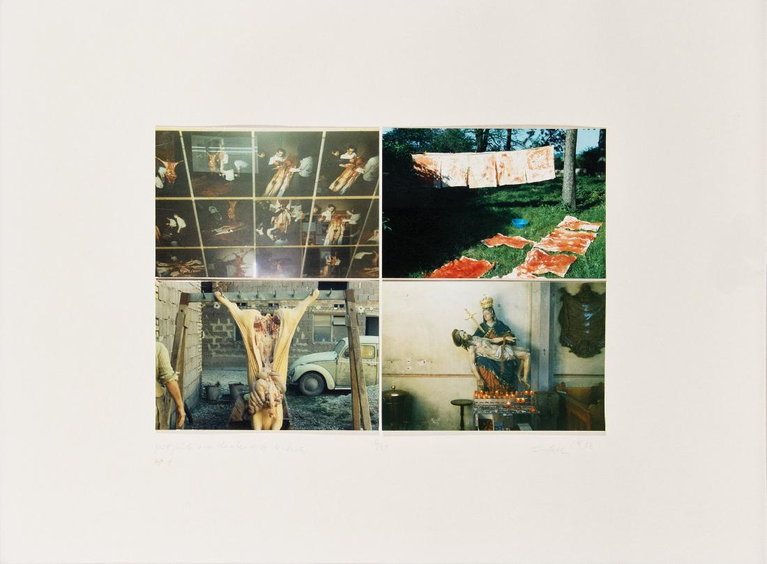 HEINZ CIBULKA - (1943 WIEN) - PROJEKT AM THEATER VON: HEINZ CIBULKA (1943 WIEN) PROJEKT AM THEATER VON HERMANN NITSCH, 1983 4 Fotografien in Farbe,montiert, 25,5 x 38 cm je Fotografie 12,5 x 18,5 cm gerahmt, Maß mit Rahmen: 53 x 68 cm Signatur vorn