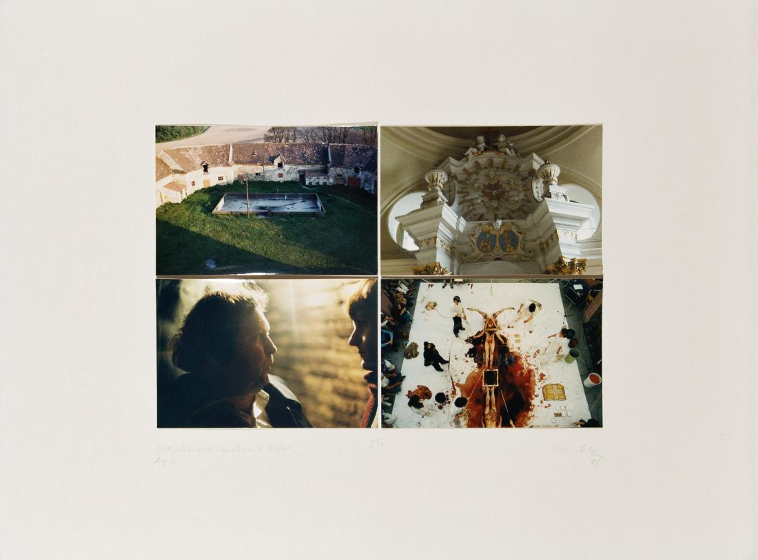 HEINZ CIBULKA - (1943 WIEN) - PROJEKT AM THEATER VON: HEINZ CIBULKA (1943 WIEN) PROJEKT AM THEATER VON HERMANN NITSCH, 1981 4 Fotografien in Farbe,montiert, 26 x 38 cm je Fotografie 12,5 x 18,5 cm gerahmt, Maß mit Rahmen: 53 x 68 cm Signatur vorne