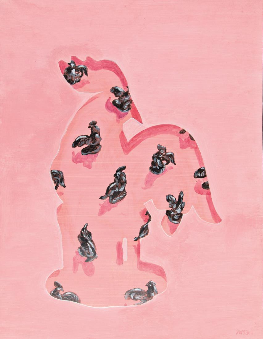 SEBASTIAN WEISSENBACHER - (1959 EGGENBURG) - HAHN, 1993: SEBASTIAN WEISSENBACHER (1959 EGGENBURG) HAHN, 1993 Mischtechnik auf Papier, 63 x 48 cm ungerahmt Monogrammiert vorne unten: SW 93 Signatur Rückseite: S. Weissenbacher Bezeichnung Rückseite: