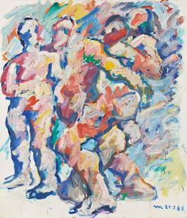 OTTO MUEHL - (1925 GRODNAU - 2013 MONCARAPACHO) -: OTTO MUEHL (1925 GRODNAU - 2013 MONCARAPACHO) CHRISTIAN UND CLAUDIA, 1981 Öl auf Leinwand, 100 x 80 cm Monogrammiert vorne rechts unten: M 21.2.81 Bezeichnung Rückseite oben: M 21.2.81, Tite
