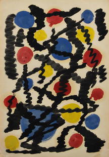 HUBERT SCHMALIX - (1952 GRAZ) - o. T., 1981: HUBERT SCHMALIX (1952 GRAZ) o. T., 1981 Gouache auf Papier, 42 x 29,5 cm gerahmt, Maß mit Rahmen: 65 x 49 cm Signatur Rückseite: Rahmen ungeöffnet Provenienz: Privatbesitz Wien