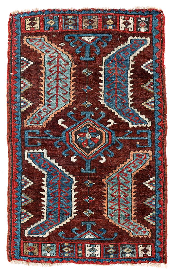 East Anatolian Yastik: 3 ft. 3 in. x 2 ft. Turkey, second half 19th century Condition: good, small moth damages and few signs of use Warp: wool, weft: wool, pile: wool Provenance: Theo Häberli private collection