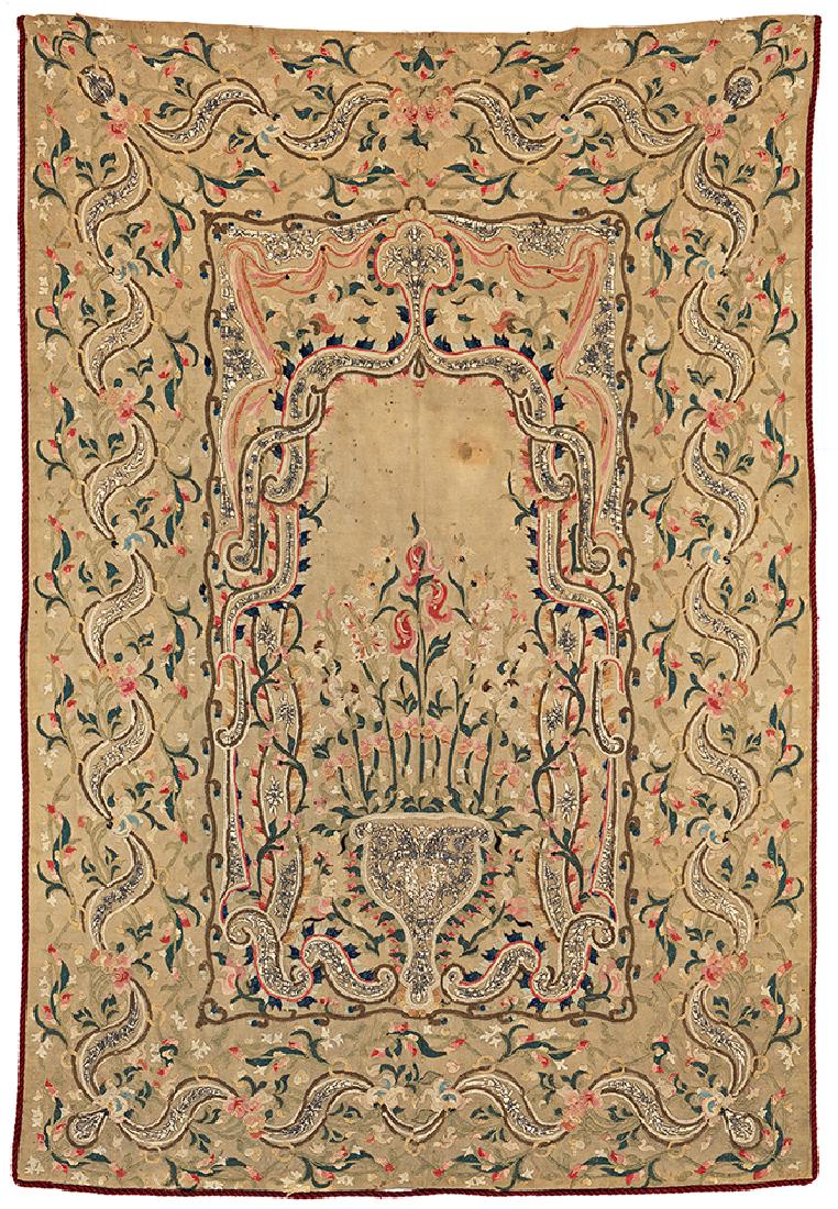 Banjaluka embroidery: 6 ft. 1 in. x 4 ft. 1 in. Bosnia, ca. 1920 Condition: good, slightly stained, some small holes and losses wool and metal threads on wool Provenance: German private collection