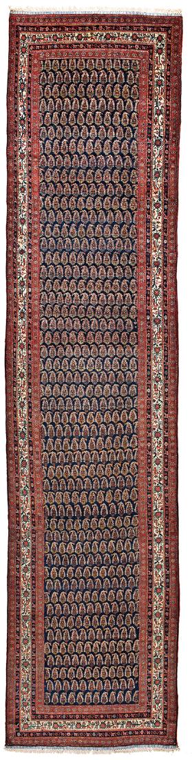 Ferahan: 15 ft. 3 in. x 3 ft. 7 in. Persia, late 19th century Condition: good, both ends slightly restored, few small repairs Warp: cotton, weft: cotton, pile: wool Provenance: German private collection