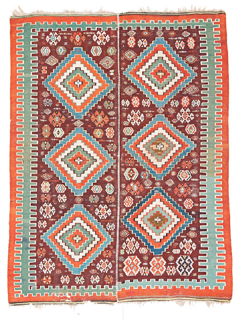 West Anatolian Kilim: 7 ft. 7 in. x 5 ft. 9 in. Turkey, early 20th century Condition: good, some small holes, few signs of use Warp: wool, weft: wool Provenance: Theo Häberli private collection