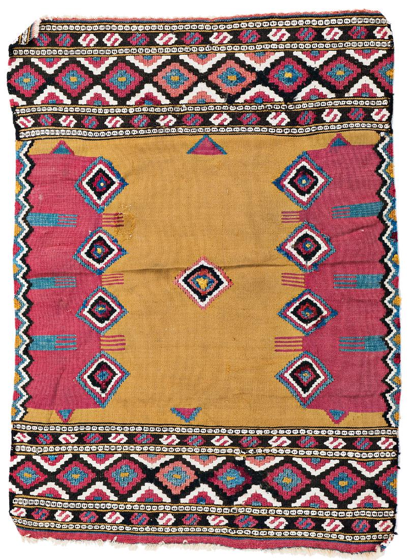 Manastir Kilim: Manastir Kilim 3 ft. 1 in. x 2 ft. 4 in. Turkey, late 19th century Condition: good, a couple of small repairs, few signs of wear Warp: wool, weft: wool and cotton Provenance: Theo Häberli private