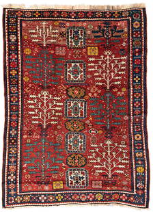 Tree Kazak *: Tree Kazak 240 x 173 cm (7 ft. 10 in. x 5 ft. 8 in.) Caucasus, dated 1316 (1898) Condition: good, scattered small repairs, few signs of wear, scattered color run Warp: wool, weft: wool, pile: wool